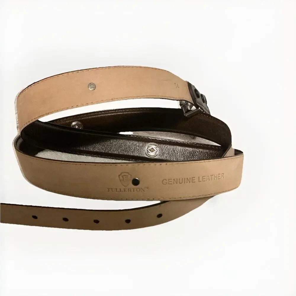 Men’s Fullerton Belt SZ 54” Tall Genuine Leather Saddle Brown Metal Silver Snap